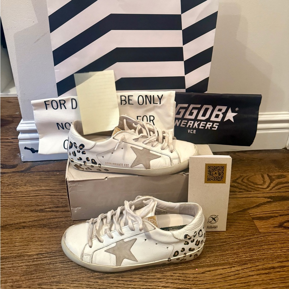 Superstar Hand-Painted Leopard Leather Sneakers - size 39